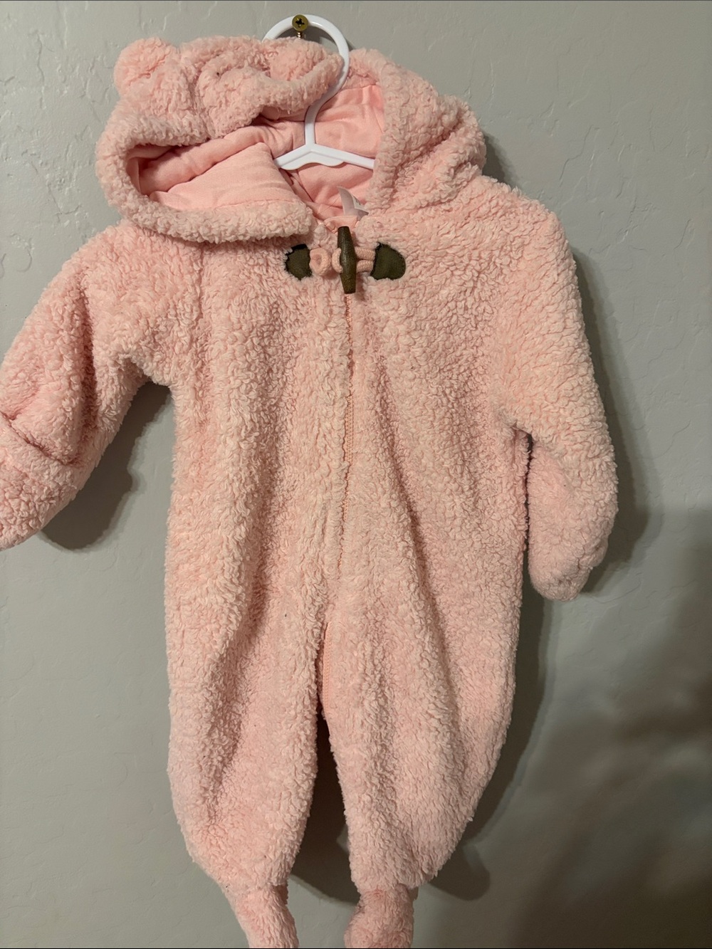 Carter's Soft Light Pink Hooded Sherpa Baby One-Piece